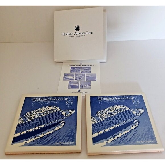 Holland America Line  Koningsdam Coaster Tile Lot of 2 Not used One Certificate - Picture 1 of 8